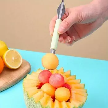 Лопатка для нарезки дыни из нержавеющей стали, 1 шт. Двусторонний инструмент для нарезки фруктов — создание идеальных шариков из дыни и сфер из мороженого One Size Fits All