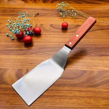 Лопатка для приготовления стейка с квадратной головкой из нержавеющей стали, деревянная ручка, лопатка для пиццы, скребок для блинов, скребок для говядины, посуда для барбекю для кухни