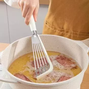 Лопатка для рыбы из нержавеющей стали, силиконовая ручка, лопатка для стейков, блинов, омлетов, антипригарное покрытие, полая лопатка для кастрюль, кухонный инструмент для приготовления пищи белый