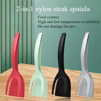 Лопатка для стейка Щипцы для жарки 2-в-1 Нейлоновая лопатка Пищевая лопатка Яичная лопатка Лопатка для тостов и омлетов Лопатка для переворачивания красный