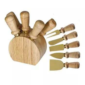 Лопатка для сыра и масла из нержавеющей стали, 5 резиновых деревянных ножей, подарочные наборы, кухонные принадлежности, столовые приборы