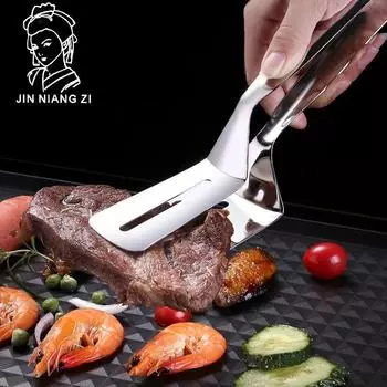 Лопатка для жарки из нержавеющей стали 304, бытовая кухонная утварь, лопаточка для жарки блинов, рыбы, лопаточка для пиццы, стейка, зажим для жарки более длинного и толстого стейка 01