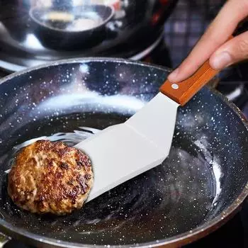 Лопатка для жарки из нержавеющей стали с деревянной ручкой, трехсторонняя лопатка для стейков, пиццы, железная пластина, лопатка для барбекю, инструмент для выпечки на гриле