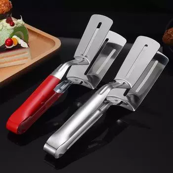 Лопатка из нержавеющей стали 304, полые щипцы с защитой от ожогов, длинная ручка, многофункциональный барбекю, стейк, мясо, рыба, жарка хлеба, сервировка, кухонный зажим для еды, токарь L серебряный