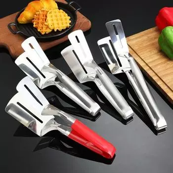 Лопатка из нержавеющей стали 304, полые щипцы с защитой от ожогов, длинная ручка, многофункциональный барбекю, стейк, мясо, рыба, жарка хлеба, сервировка, кухонный зажим для еды, токарь L серебряный