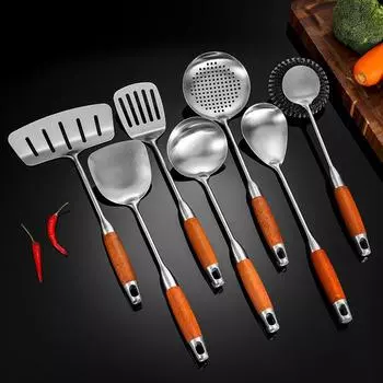 Лопатка из нержавеющей стали. Бытовая утолщенная деревянная ручка. Лопатка для приготовления жареного стейка из рыбы. Лопатка для жарки рыбы из искусственного красного дерева. Meal spoon