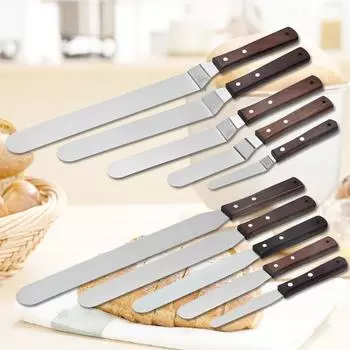 Лопатка из нержавеющей стали с деревянной ручкой 4 6 8 10 дюймов Лопатка для украшения торта Инструменты для крема Нож для торта Масло для разглаживания глазури