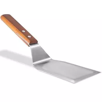 Лопатка из нержавеющей стали с ручкой из твердой древесины со скошенным краем для чугунной гриля с плоской вершиной, скребок для гриля, инструмент для барбекю для гамбургеров
