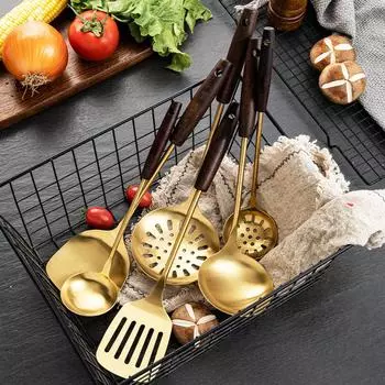 JIN NIANG ZI 304 нержавеющая сталь лопатка кухонная утварь деревянная ручка лопатка для жарки кухонная утварь