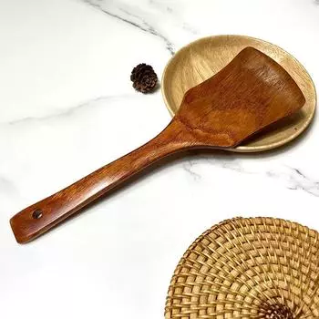 Лопатка Kemu с квадратной головкой и короткой ручкой для жарки блинов. Деревянная кухонная утварь, устойчивая к высоким температурам.