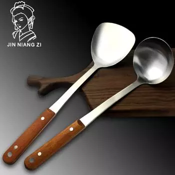 Лопатка с деревянной ручкой, кухонная утварь, кухонная утварь, лопаточка для жарки, бытовая ложка для супа с защитой от ожогов 01