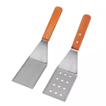 Лопатка Turner Grill Плоская лопатка из нержавеющей стали Удобная ручка Деревянная ручка Термостойкая Легкая Beveled Spatula and Slotted Beveled Spatula