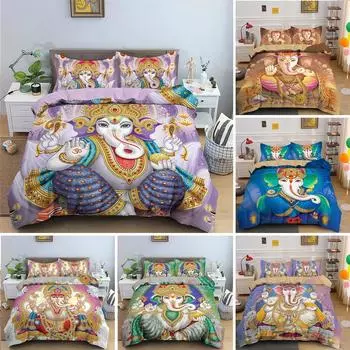Lord Ganesha Duvet Cover Microfiber Indian Elephant Bedding Set Bohemia Mandala Comforter Cover King For Boys Girls Room Decor 70x133cm 2pcs