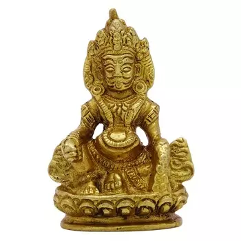 Лорд Кубер Индийская Статуя Золотой Металл Украшение Индуистский Религиозный Стол Дома 3 X 2.3 Inches золотой