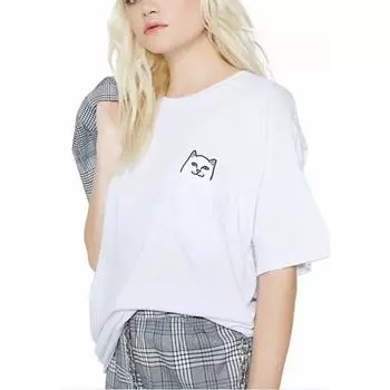 Lord Nermal Смешной принт кошачий карман футболка принтованный свободный круглый вырез хлопковые футболки с коротким рукавом женские S