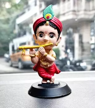 Lord Shree Krishna Ji Idol for Car Dashboard, Office Table,Home Decor| Little Mor Pankh & Bansuri Figurin| God Statue for Gifting