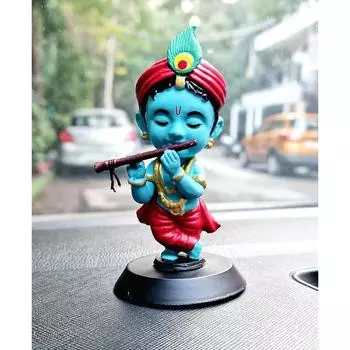 Lord Shree Krishna Ji Idol for Car Dashboard, Office Table,Home Decor| Little Mor Pankh & Bansuri Figurin| God Statue