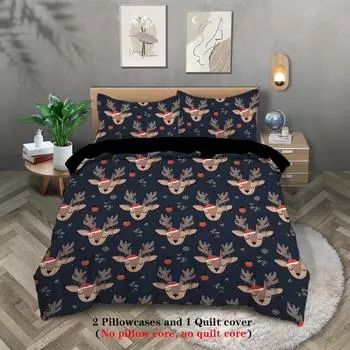 Лось 3D Цифровая печать Полиэстер Комплект из трех предметов Пододеяльник Постельное белье Пододеяльник Стиранный хлопок Наволочка 135x200cm