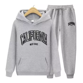 Лос-Анджелес Калифорния толстовки + брюки комплект из двух предметов женские толстовки с принтом спортивные костюмы брюки для бега толстая теплая одежда