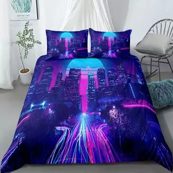 Los Angels Neon Duvet Cover Set UK Single Double King US Twin Full Queen Bed Set EU single(135x200cm)