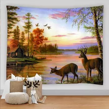 Лось, дикая природа, настенный стиль, психоделическое искусство, гостиная, спальня, декор в общежитии, большой гобелен 100X75CM