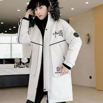 LOS Мужская куртка с меховым воротником, зимняя с капюшоном, толстое теплое хлопковое пальто, свободная повседневная парка для молодежи XXXXL белый