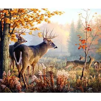Лось Олень Алмазная вышивка Полный квадратный животный пейзаж Картина Стразы Алмазная вышивка крестом 20X30CM