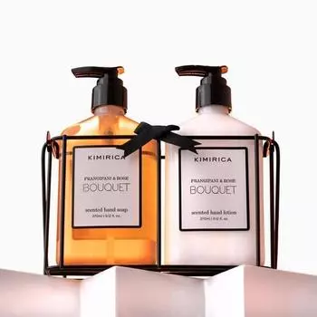 Лосьон для рук Kimirica Bouquet Hand Wash с набором в металлической банке | Совершенство франжипани и розы, 100% веганский продукт | Унисекс | Стойкий аромат