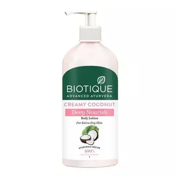 Лосьон для тела Biotique Creamy Coconut Deep Nourish для очень сухой кожи | Увлажнение и увлажнение кожи | 100% растительные экстракты | 300 мл