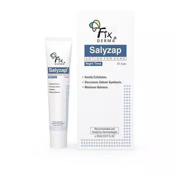 Лосьон Fixderma Salyzap Night time с салициловой кислотой помогает поддерживать баланс влаги, от шрамов от угревой сыпи, прыщей, очищает поры и для кожи, склонной к акне, 20 мл