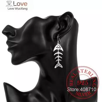 Потеряйте деньги!Акция 925 стерлингового серебра свадебные серьги для женщин мода рыбий скелет длинные серьги-капли рождественский подарок
