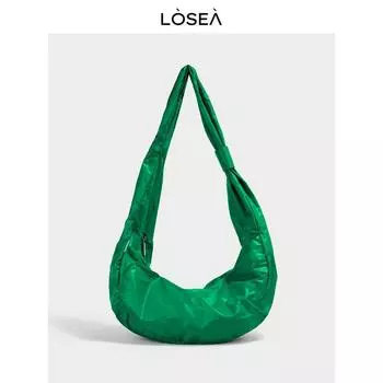 Losea Foot Large Capacity Horn Bag Women s Bag 2025 New Casual All-matching Shoulder Bag Green Messenger Bag Green