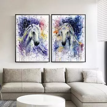 Лошадь, акварельная живопись, современное настенное искусство, холст с принтом, постер, яркая красочная картина с животным для гостиной, домашний декор, Cuadros 21x30cm No Framed