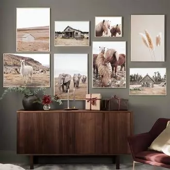 Лошадь Альпака Слон Лама Луга Настенная картина на холсте Плакаты на скандинавскую тему и принты настенные панно для декора гостиной 21*30cm