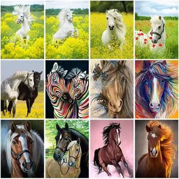 Лошадь DIY 5D Алмазная картина Полный круглый дрель Мозаика Животное Алмазная вышивка Крестом Домашний декор Стены Книги по искусству Подарок Full Round 20x30CM