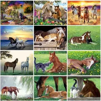 Лошадь DIY 5D алмазная живопись полная круглая дрель животное Алмазная вышивка мозаика наборы крестиков настенное искусство домашний декор подарок Full Round 20x30CM