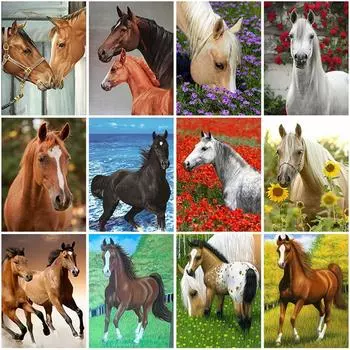 Лошадь DIY 5D алмазная живопись полная круглая дрель животное Алмазная вышивка крестиком мозаичные наборы настенное искусство домашний декор Full Round 20x30CM