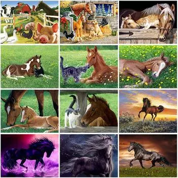Лошадь DIY 5D алмазная живопись полная круглая дрель горный хрусталь мозаика Алмазная вышивка животных пейзаж вышивка крестиком украшение дома 20X30CM красный