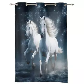 Лошадь Звездное небо Облака Шторы для спальни Гостиная Оконные шторы Украшение жалюзи Кухня Домашний декор Шторы 135W x 60H(cm) x1