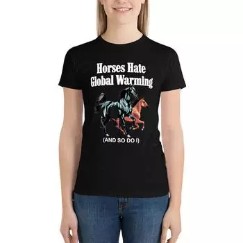 Лошади ненавидят глобальное потепление, и я тоже. Толстовка, футболка, футболки с рисунком, симпатичная одежда, женская футболка S красный