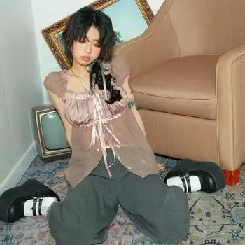 Лоскутная рубашка в стиле гранж, винтажная блузка с квадратным воротником, бандажная рубашка с пышными рукавами Y2k, розовая Fairycore Harajuku S розовый