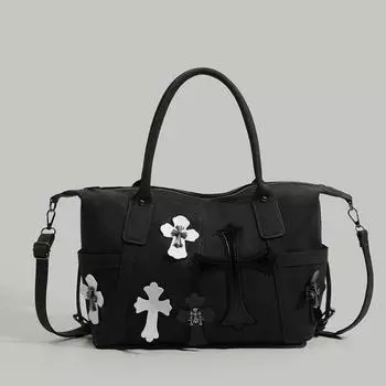 Лоскутная сумка для ручной клади Cross Большая вместимость Стильная сумка через плечо на одно плечо Простая сумка для поездок на работу чёрный