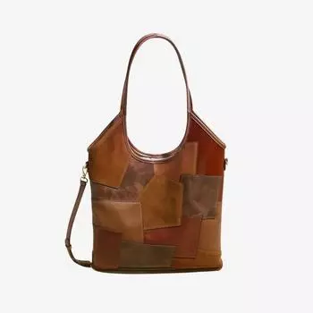 Лоскутная винтажная сумка-тоут женская верхняя часть из коровьей кожи большой вместимости сумка через плечо подмышкой