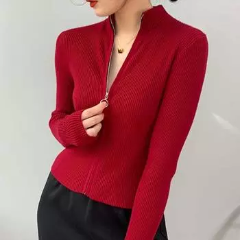 Лоскутная водолазка, тонкие вязаные кардиганы для женщин, весенняя молния, корейский трикотаж, топы, элегантное вязаное пальто, женское One Size вино красного