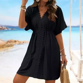 Лоскутное бикини из ледяного шелка и пляжное платье XL чёрный