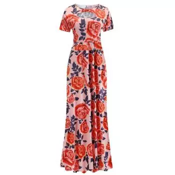 Лоскутное длинное платье с цветочным принтом, женское богемное платье с коротким рукавом, большие летние макси-платья S