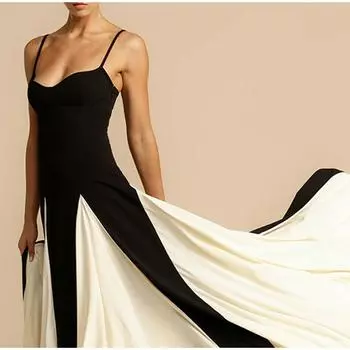 Модное контрастное платье на тонких бретельках для женщин, элегантное длинное платье с открытой спиной из марли, новые вечерние платья для леди M