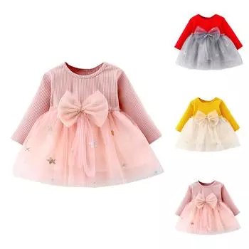 Лоскутное тюлевое вязаное платье с бантом для маленьких девочек, одежда принцессы 90 розовый