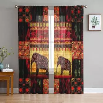 Лоскутные африканские гранж-принты, винтажные шифоновые прозрачные шторы в стиле ретро для гостиной, спальни, оконные занавески, вуали, тюль Cortinas 135W x 114H(cm)