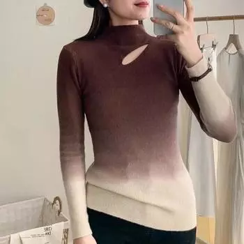 Лоскутные цветные висящие окрашенные пуловеры, модный ажурный свитер, женский осенне-зимний повседневный водолазный костюм, облегающая одежда 29590 M синий